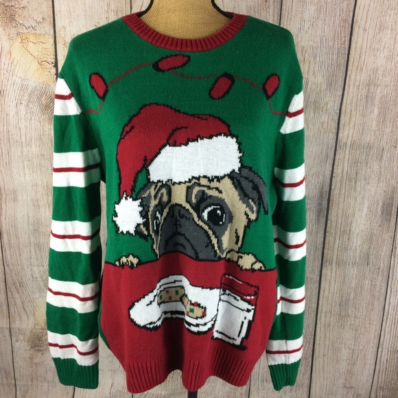 Ugly Christmas Sweater Sweaters - Ugly Christmas Sweater Pug Santa Knit Sweater XXL